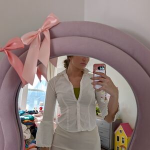 White Women's Button Up Ruffle Bell Sleeve Top Size Small